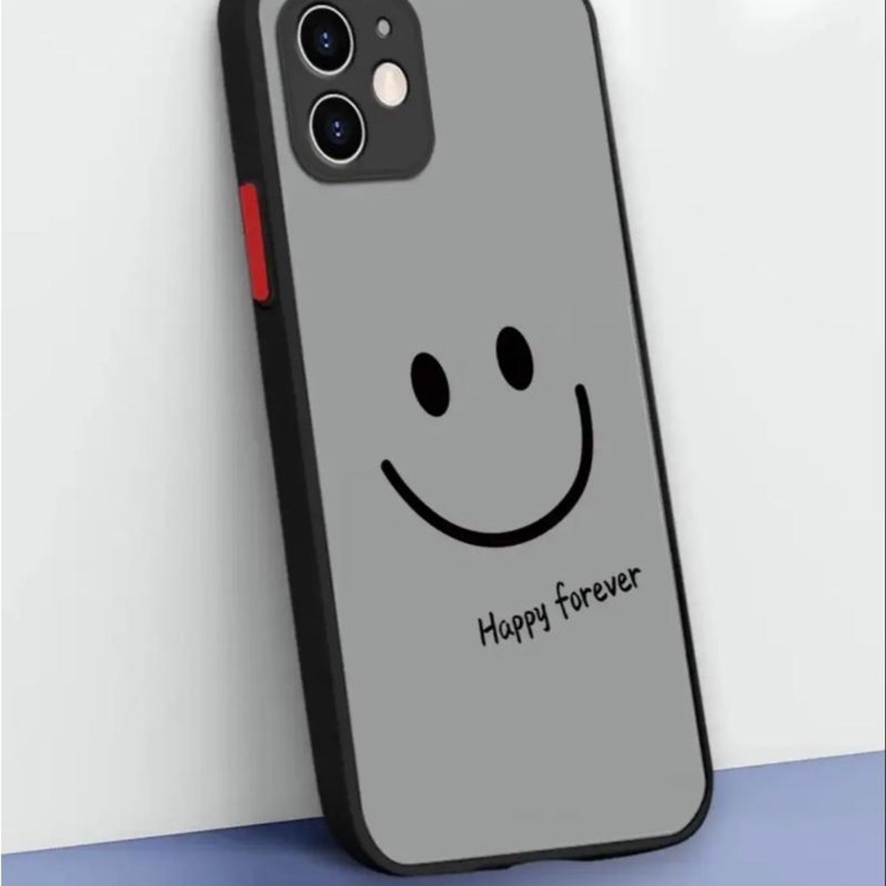 Happy Forever Grey Smiley Phone Case - Stylish Protective Cover
